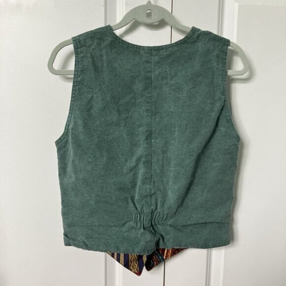 Vintage Reversible Vest Womens XS Green Canvas Funky 90s Abstract Artsy Top - Picture 5 of 7